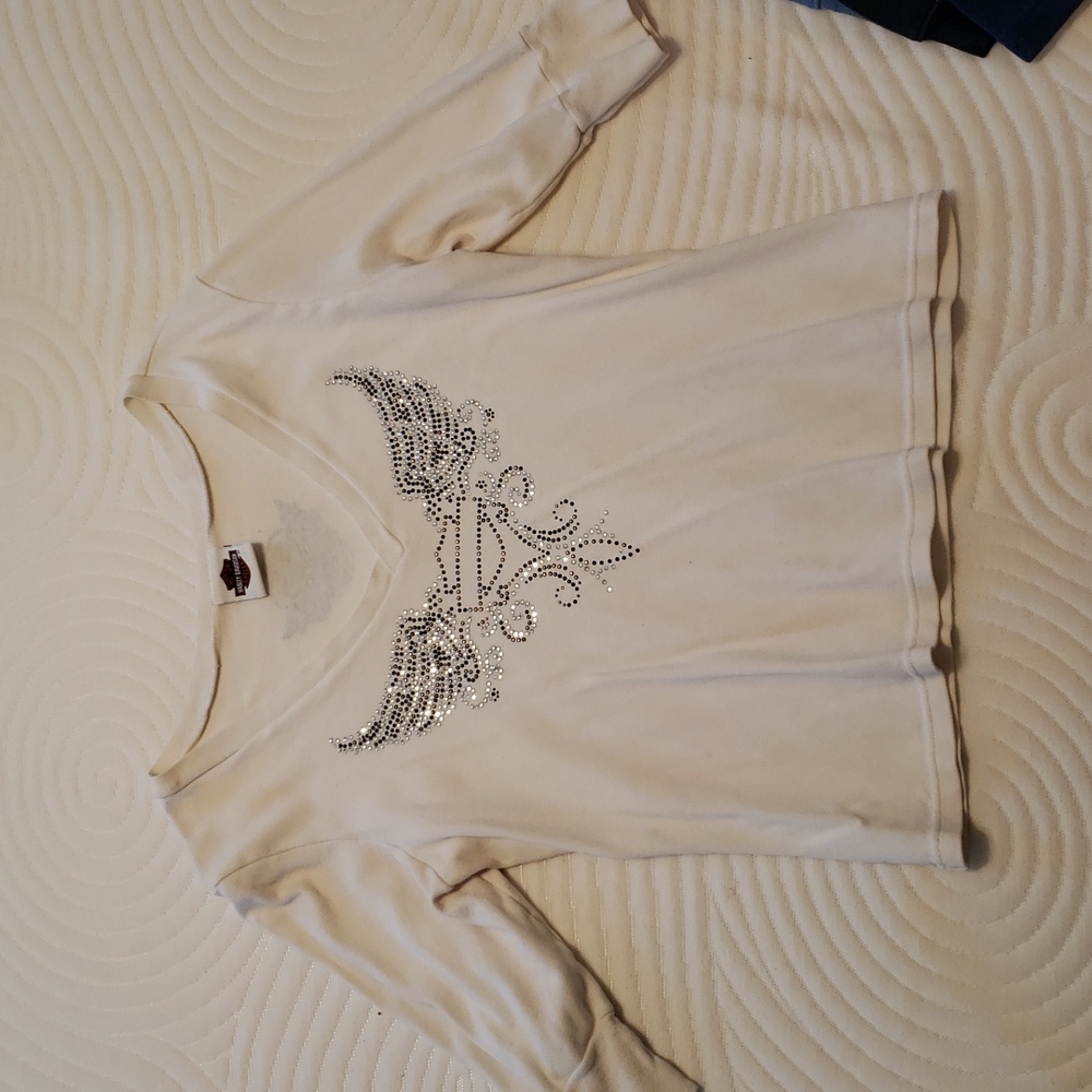White half sleeve L Harley top, blinged